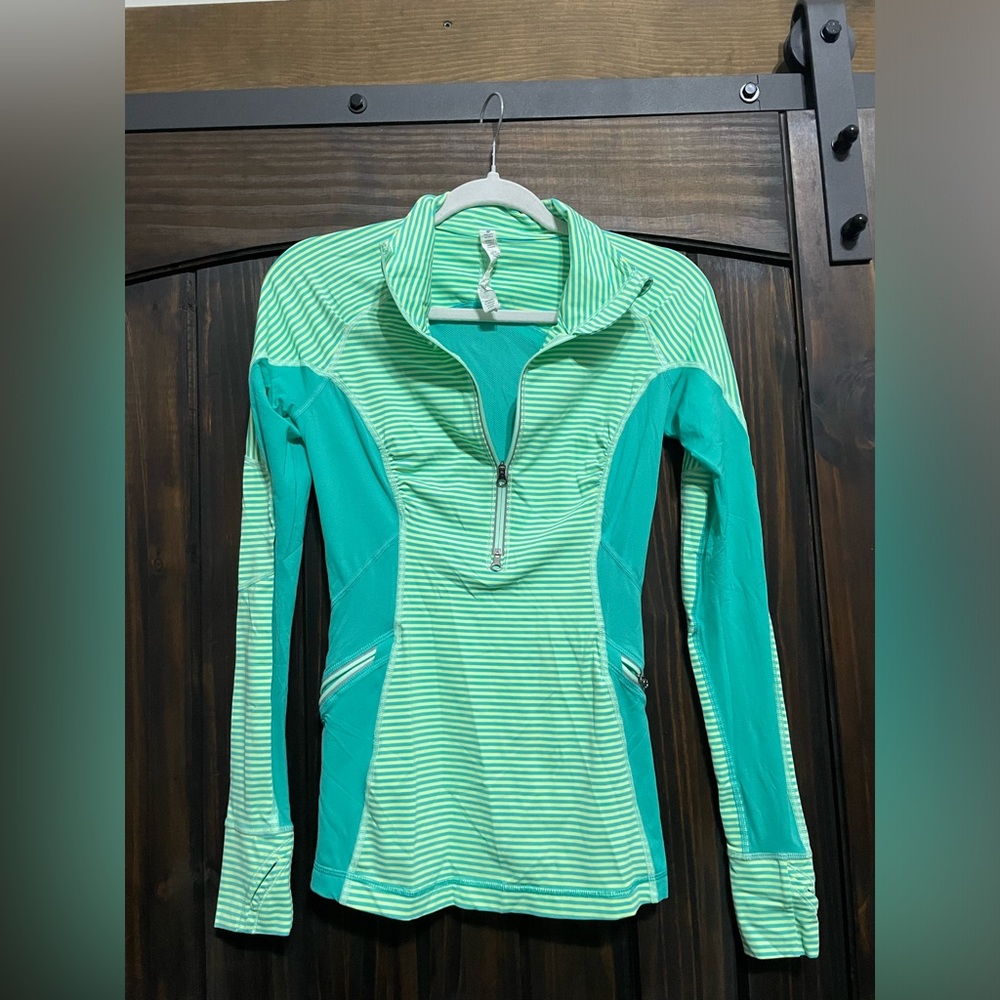 lululemon athletica Mint/Teal Striped Half-Zip Pullover